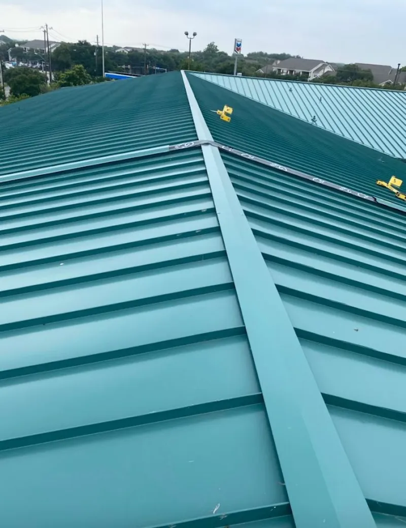 Green commercial metal roof ridge and valley for Metal Roof Repair in Conshohocken